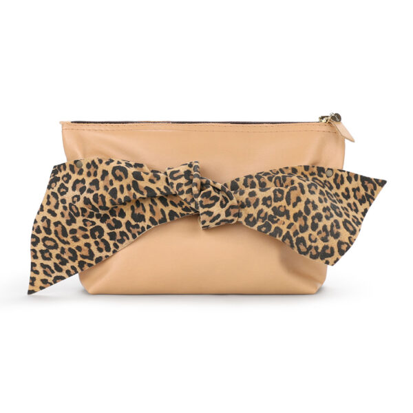 Bolsa bege com laço animal print